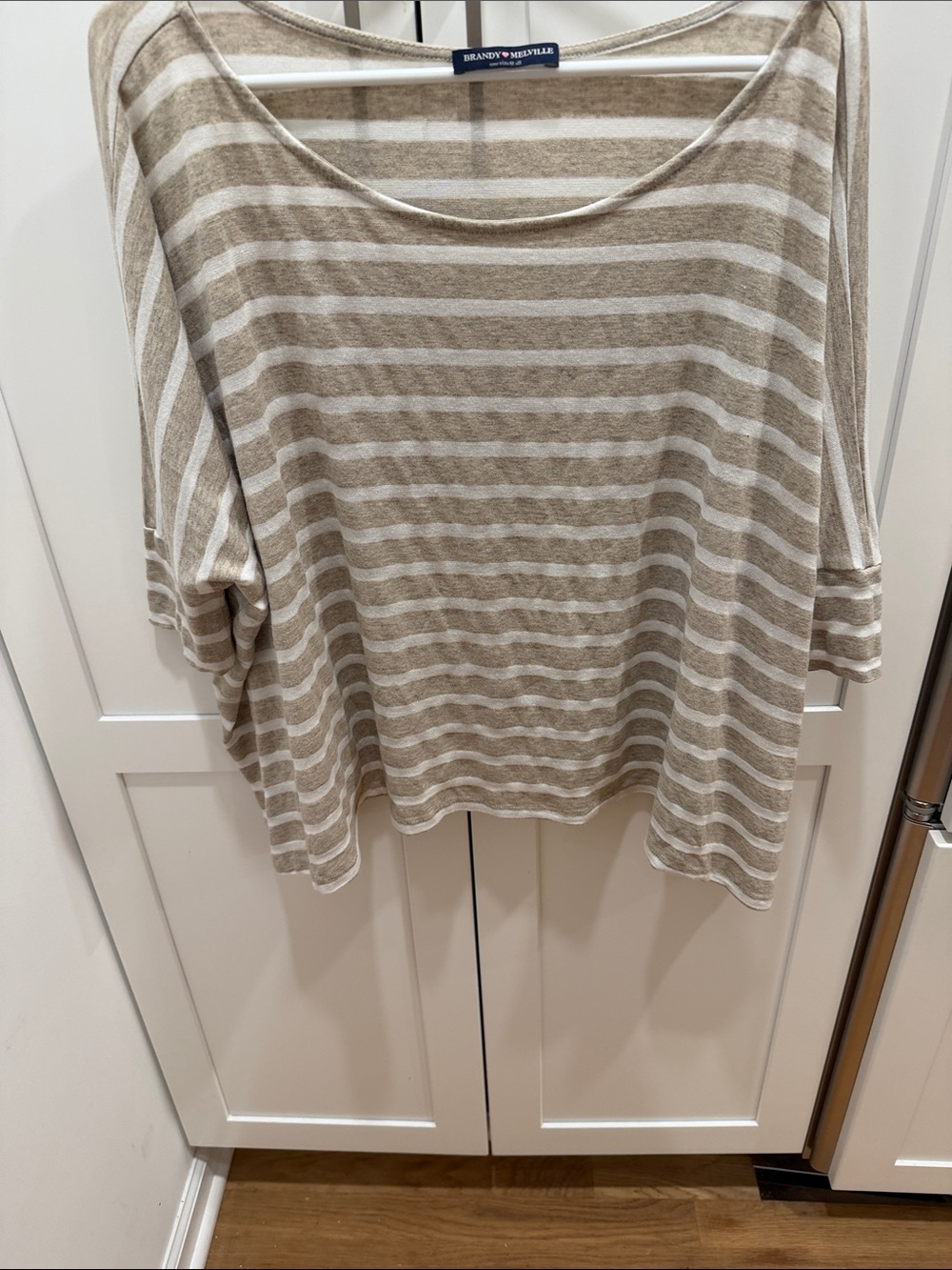 Brandy Melville Beige and White Striped Scoop-Neck Tunic